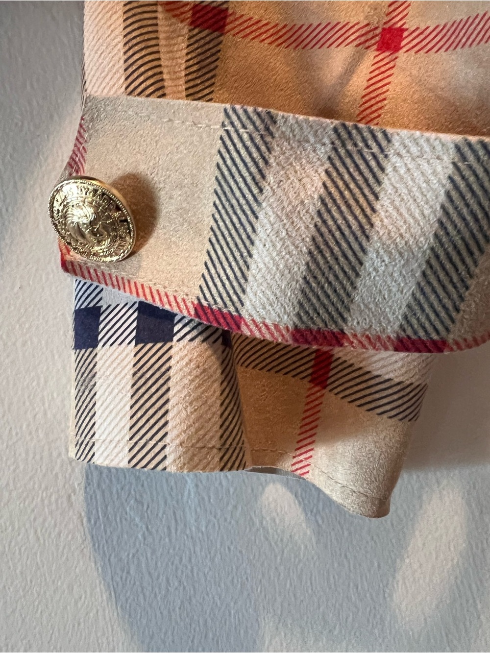 NYGÅRD Trench Coat Plaid Beige Red Blue Belted Classic Long Coat - Picture 9 of 9